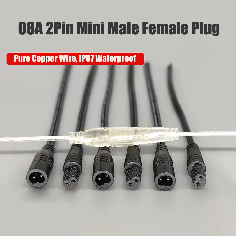 08A 2Pin Super Mini Quick Connector 0.3/0.5 Square 1M 3M Aviation Plug Male female Butt Waterproof Industrial Power Outdoor LED