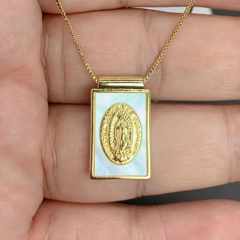 

Hot Sale Our Lady of Guadalupe Necklace for Women Gold Color Classic Natural sea shells Pendant charms Religious Jewelry