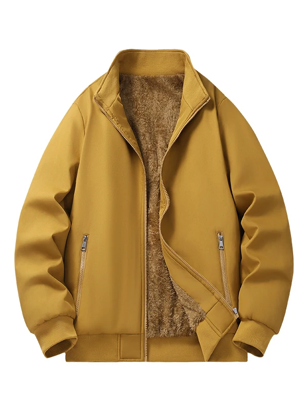 

Thiened Cotton Jaet for Middle-Aged And ly Men Winter Warm Fce Lined Stand Collar Jaet Casual Sle Zipper Closure