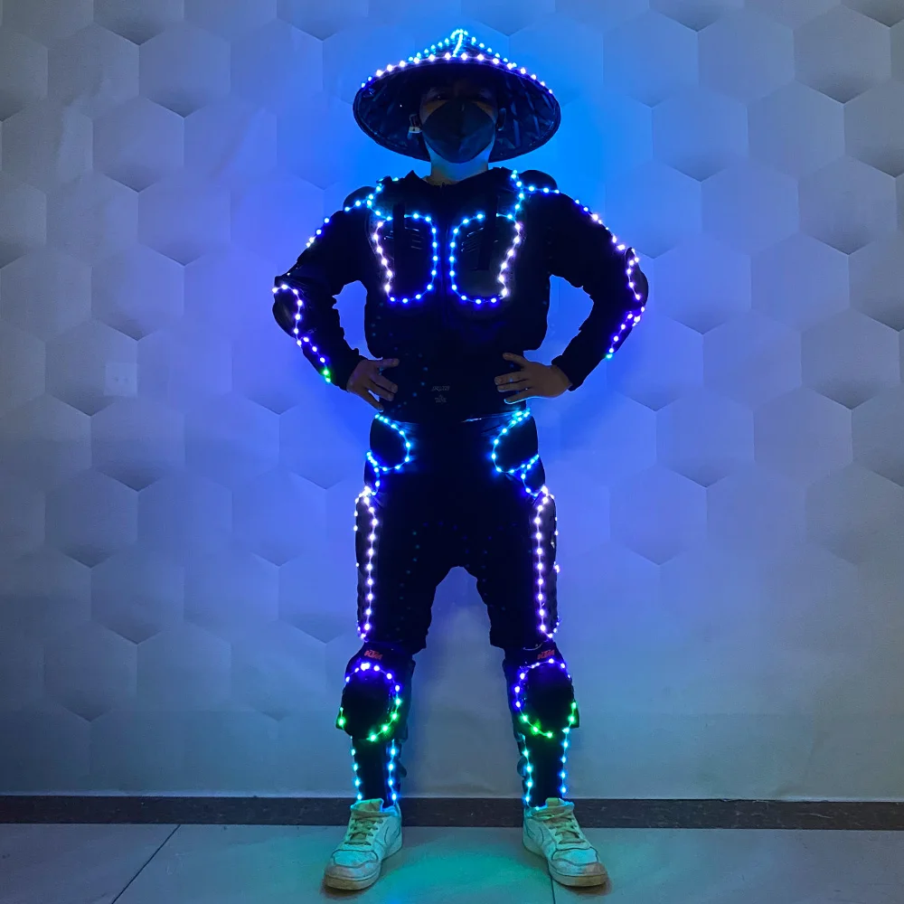 led robot costume Walker costume LED hat glow motorcycle armor jacket Clothing New Year party robot dance show props