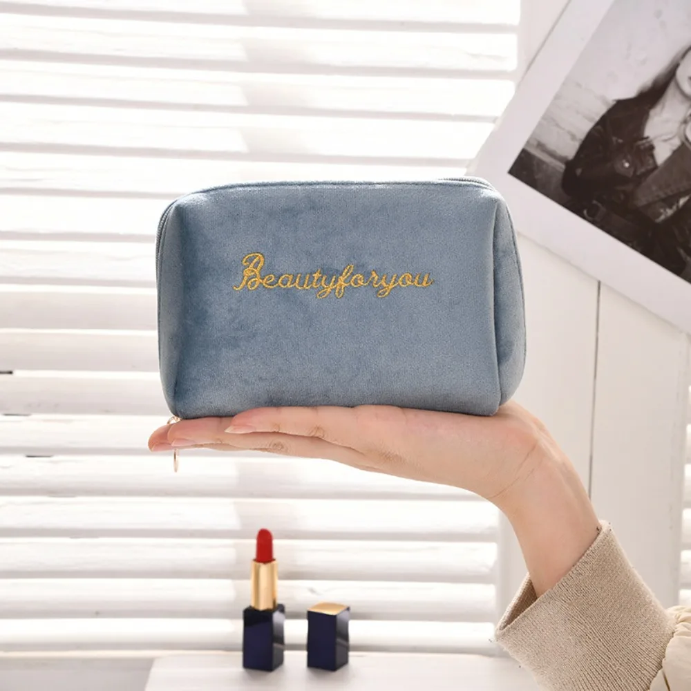 Women Travel Velvet Makeup Bags Storage Bags Solid Color Cosmetic Bag