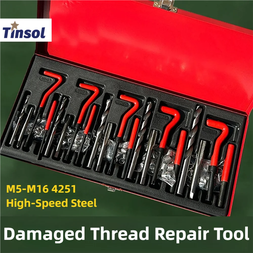 TINSOL 88/131 peças Kit de Reparo de Rosca Métrica, Conjunto Helicoil, Buchas e Inserções de Rosca, Macho e Broca para M5 M6 M8 M10 M12