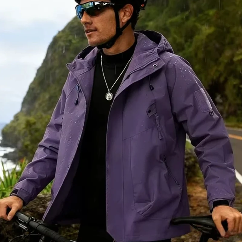 Men's Hooded Waterproof Cycling Jackets Outdoor Windbreaker Softshell Coats Man Windproof Mountain Skiing Hiking Camping Jackets