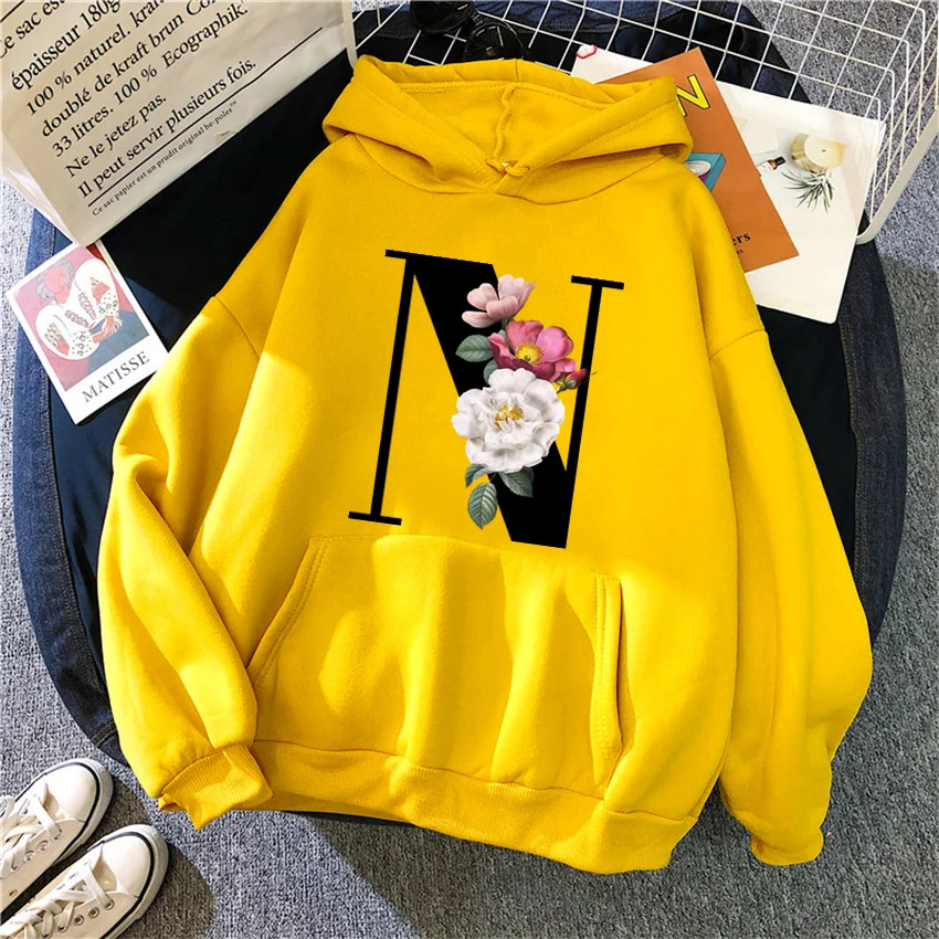 

New Spring Women Hoodies Fashion Letter Rose Print Hoody Hip Hop Female Oversized Women Sweatshirt Streetwear Y2K Clothes Unisex