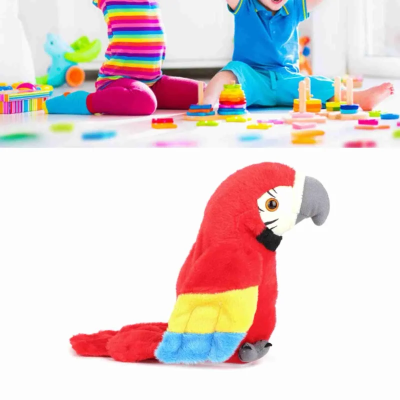 Dessin animé mignon enregistrement électrique apprentissage parlant peluche perroquet jouet d'éducation précoce (vert)