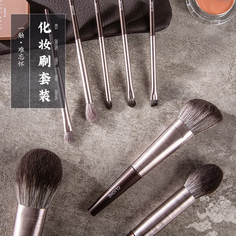 10-teiliges Make-up-Pinsel-Set mit weichen Borsten und Beutel – verdickte Aluminium-Aderendhülsen, Puder, Rouge und Lidschattenpinsel