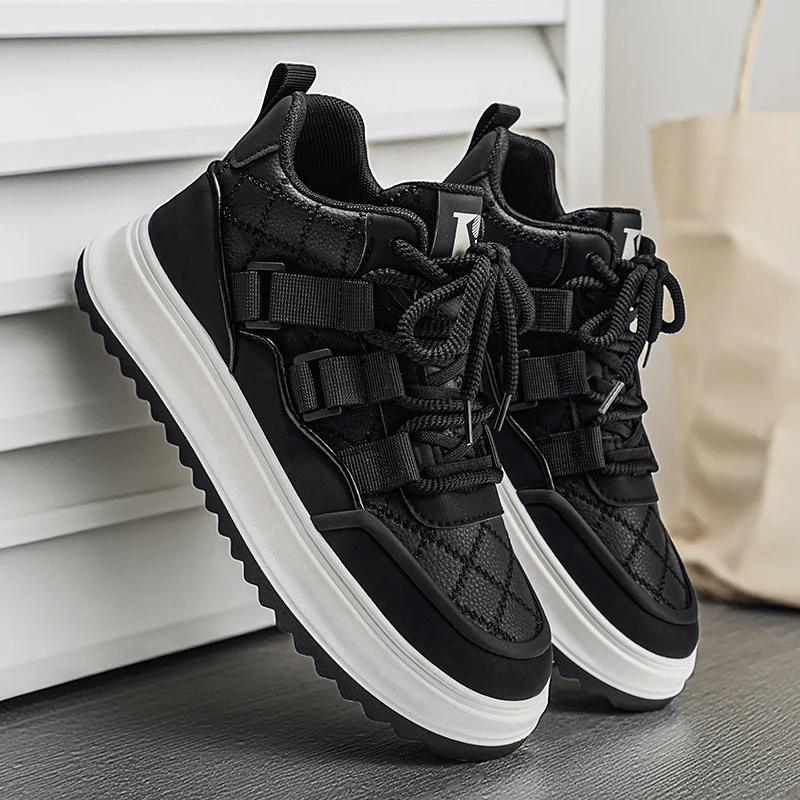 Men's Winter High-Top Fce Lined Lace-Up Casual Oes Comfortable Sport Trendy Versatile Warm Breathable Zapatos Para Hombre Male