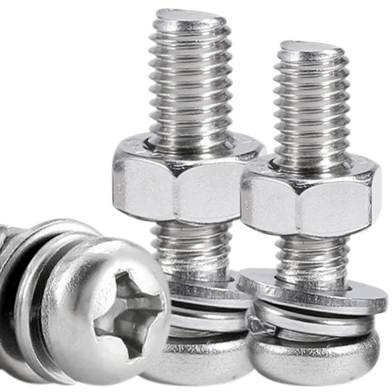5-50sets Cross Pan Round Head Machine Screw with Lock Washers and Nuts M1.6 M2 M3 M4 M5 M6 M8 Stainless Steel Screw and Nuts