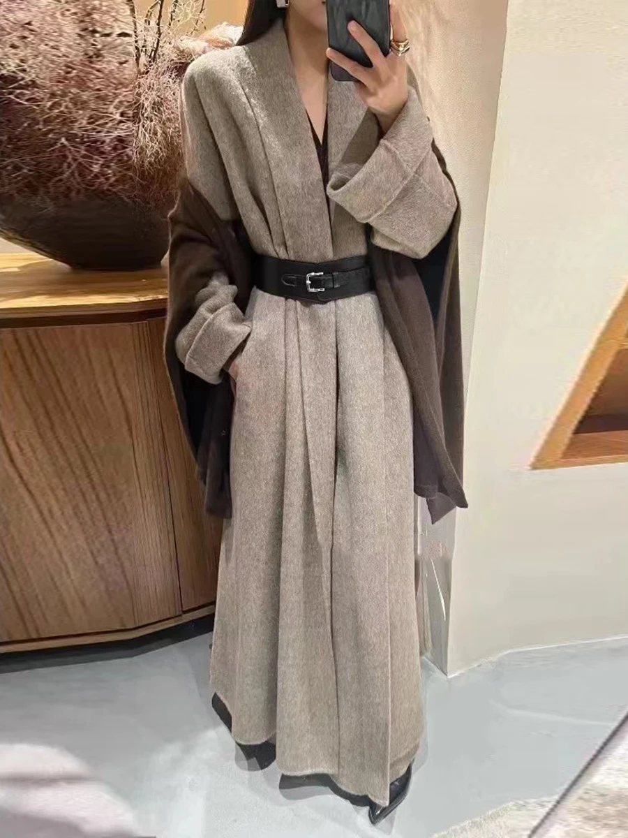 TWOTWINSTYLE الصلبة تقسم حزام مزاجه معاطف للنساء التلبيب طويلة الأكمام الحد الأدنى معطف طويل الإناث ملابس عصرية جديد #5