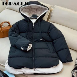 10.12 TOPACHIC- Women Clothes Mid-Length Hooded Zipper Long Sleeve Loose Goose Down Jacket Outerwear