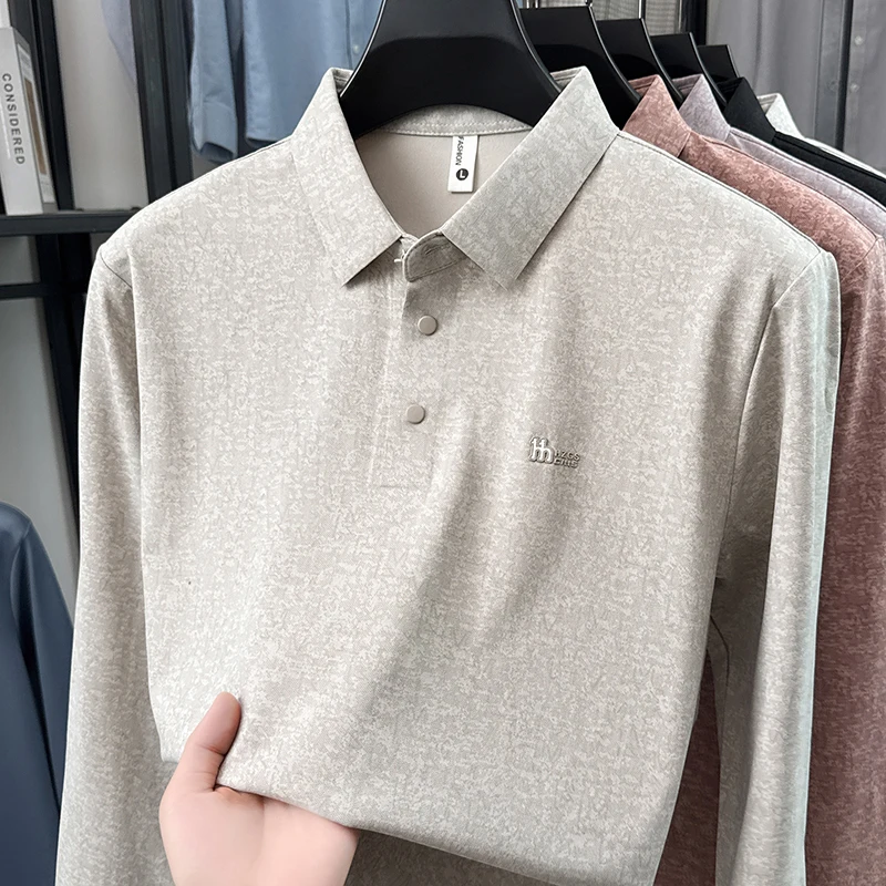 Frühling Herbst Herren Revers Polo-Oberteile Hochelastisches Knitterfreies Material Kleines Brustlogo-Design Slim Fit Herrenbekleidung – Detail 8