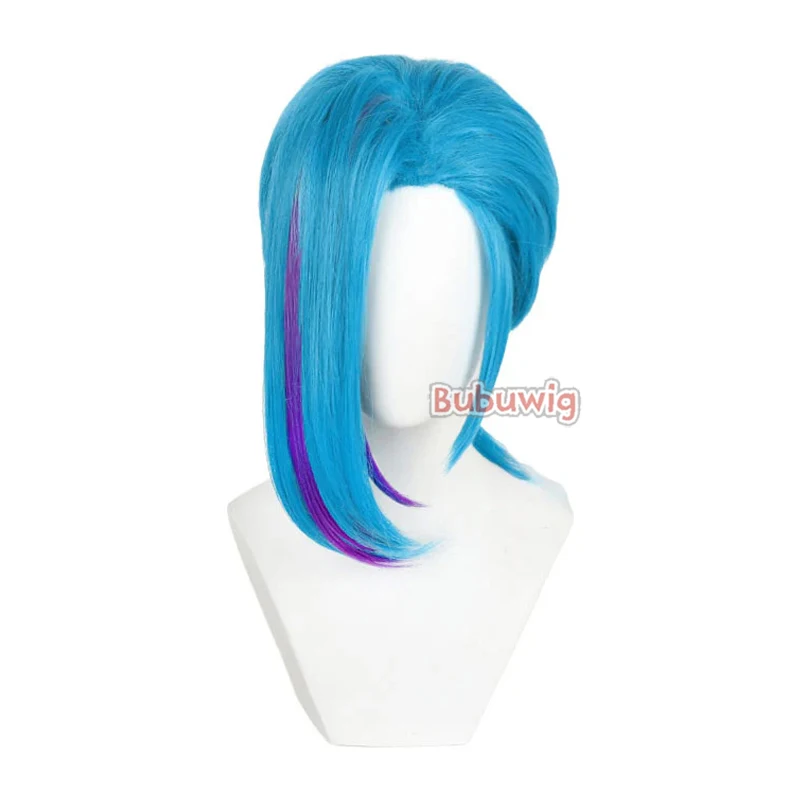 Bubuwig Synthetic Hair Arcane Jinx Cosplay Wigs Game LOL Season 2 Arcane Jinx 45cm Long Blue Mixed Purple Cos Wig Heat Resistant