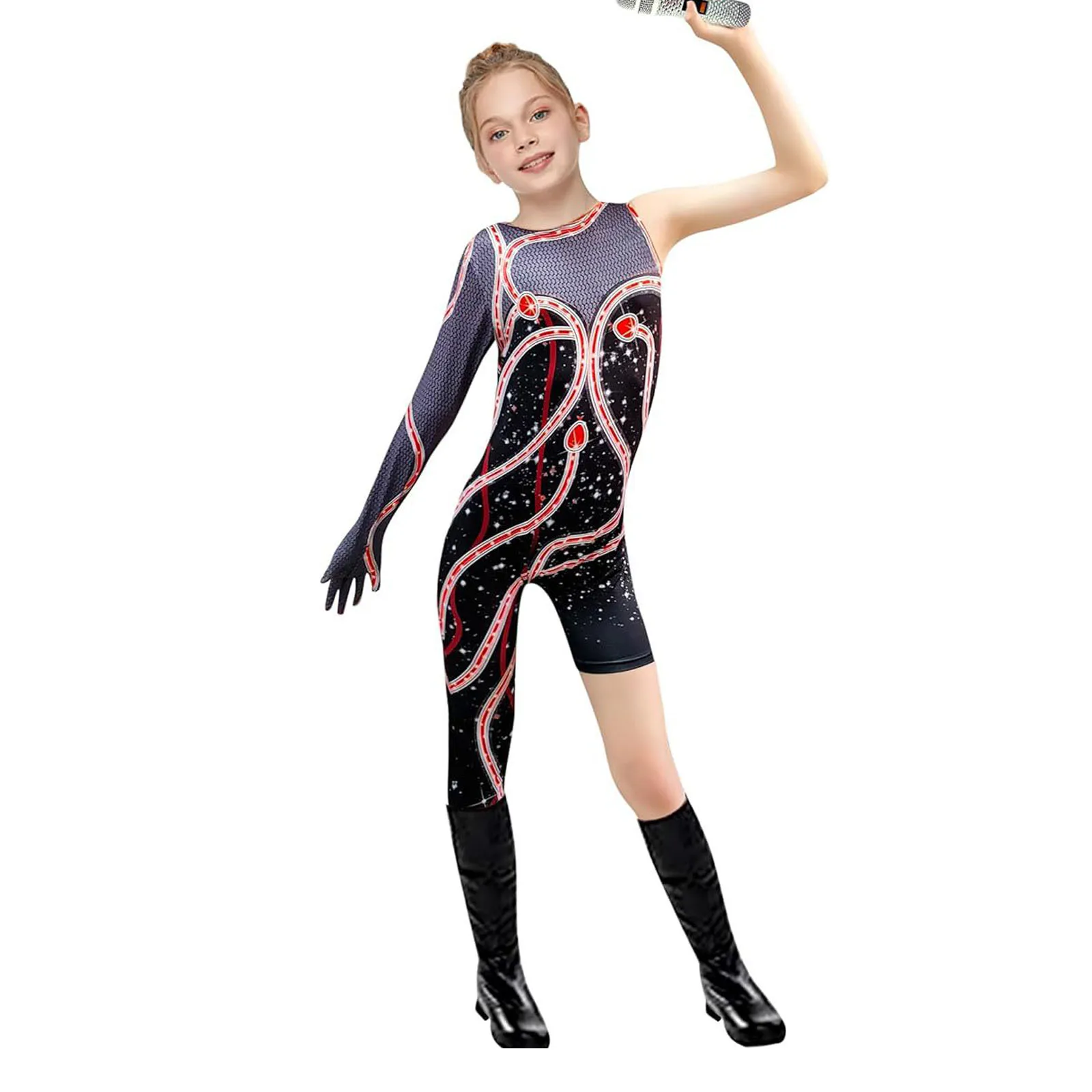 Kinderen Meisjes Taylor Cosplay De Eras Tour Kostuum Zwart Rood Print Romper Show Outfits Halloween Party Gift