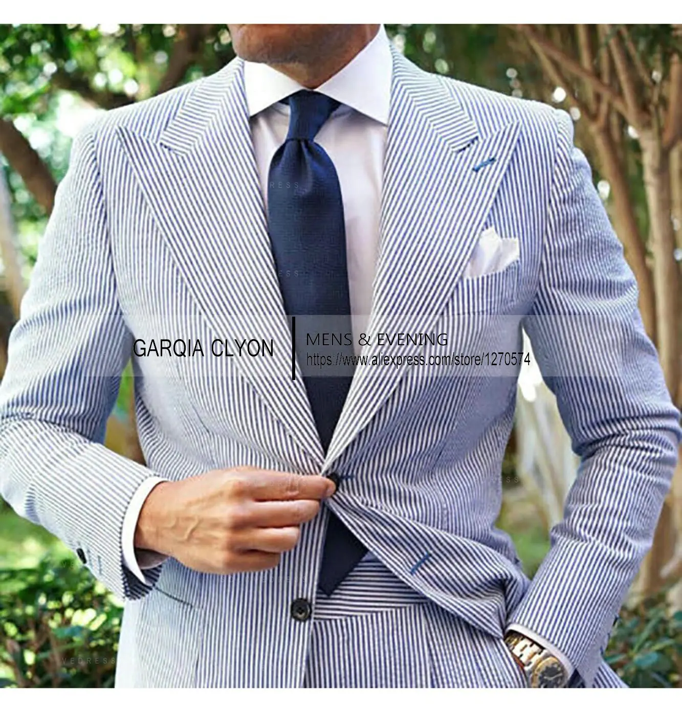 Only Jacket 1 PCS Seersucker Men Suits Wide Peak Blazer Pants Lapel Wedding Beach Leisure Summer Tuxedos 2023 Wedding