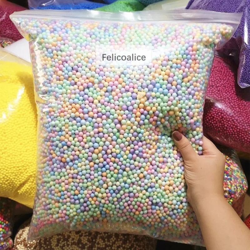 Cuentas de poliestireno para Slime, Mini bolas de espuma, bolas decorativas, suministros para manualidades, juguetes, colores sin sangrado, 500g por bolsa