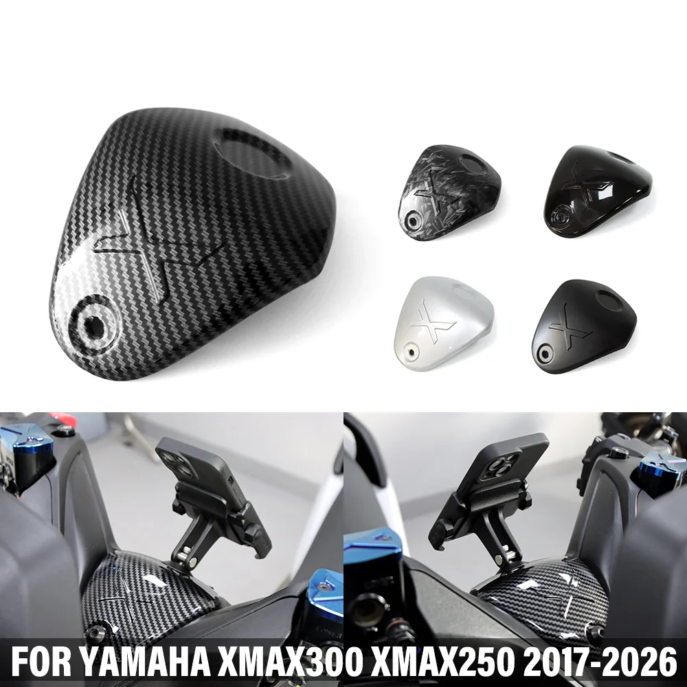 Motorcycle Accessories Handlebar Upper Faucet Cover Carbon Fiber Pattern With Phone Holder For YAMAHA X-MAX300 XMAX250 2017-2026