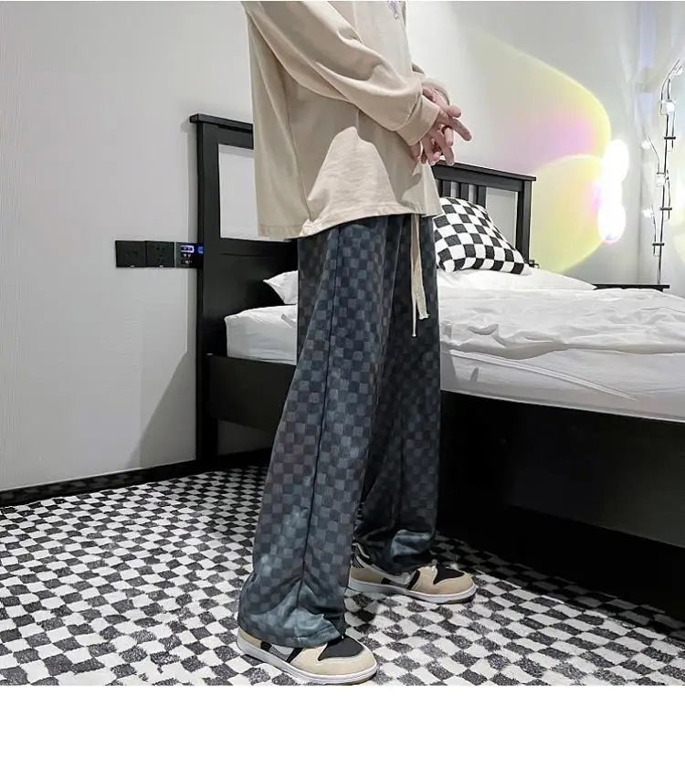 Checkerboard Quần Ống Rộng Nữ Áo Thun Co Giãn Cao Cấp Oversize Đơn Giản Thoải Mái Nữ Thẳng Quần Áo Mới