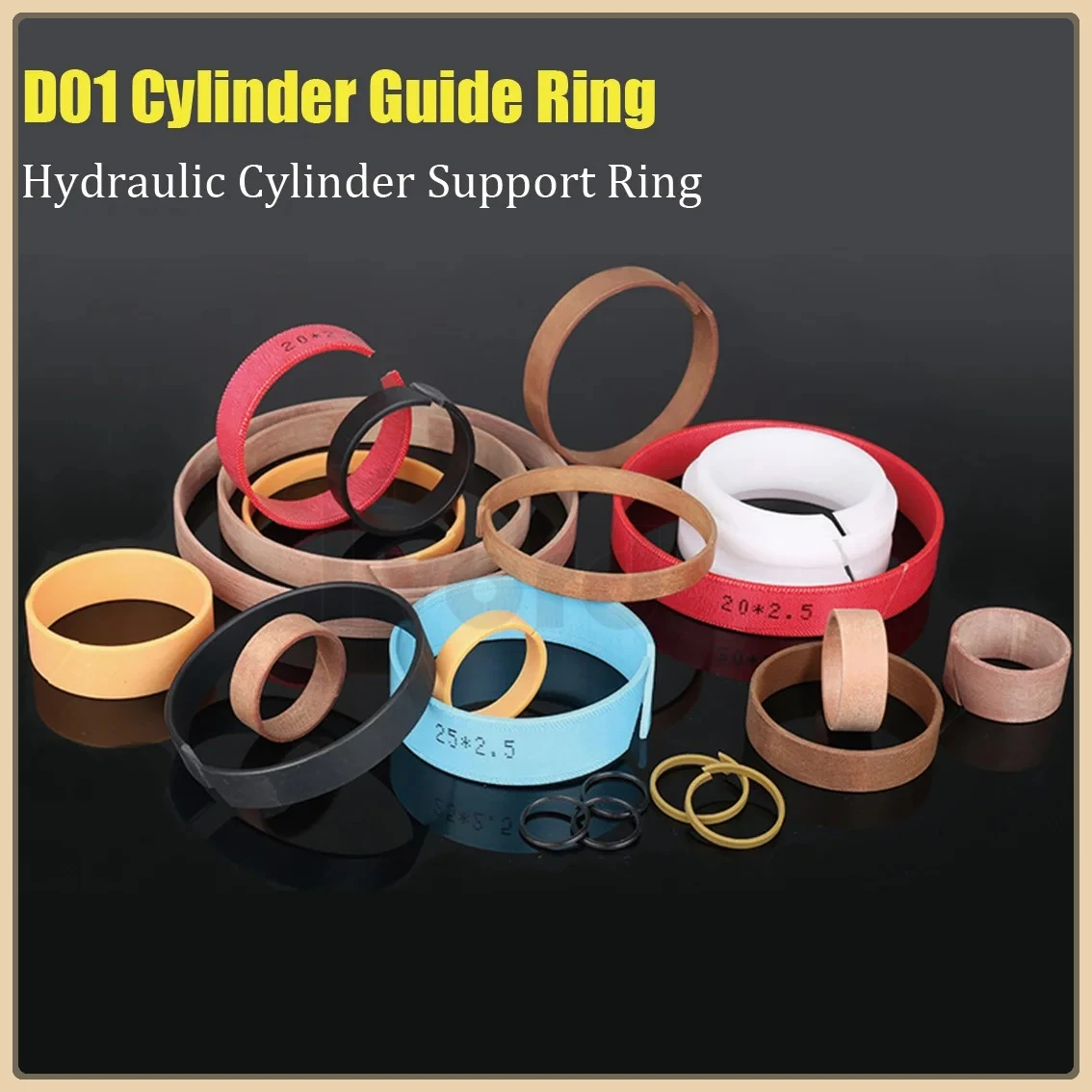 D01 Cylinder Guide Ring Hydraulic Cylinder Support Ring Phenolic Resin Cloth Guide Belt Wear-Resistant Belt Imported PTFE Belt