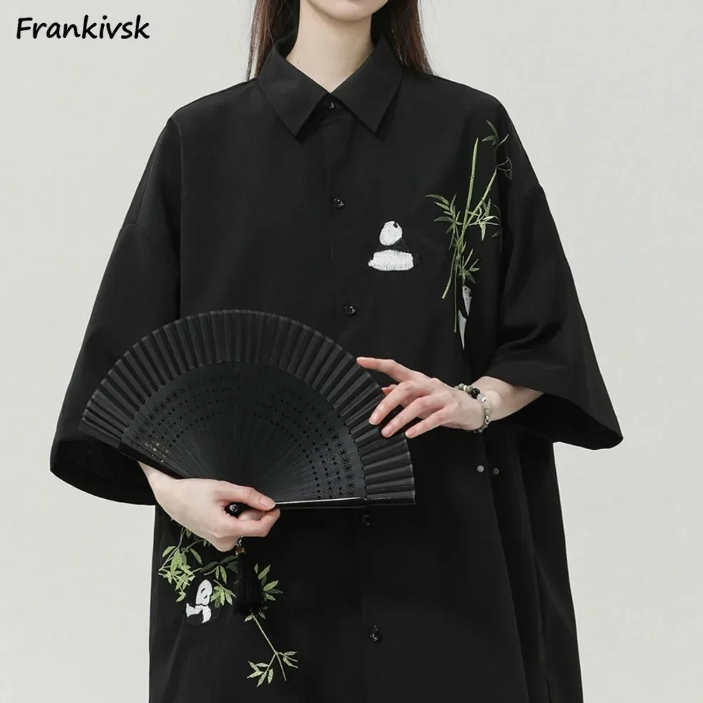 Loose Shirts for Women Chinese Style Panda Designed Temperament Lovely Fashion Prevalent Summer New Arrival Slouchy Casual Tee