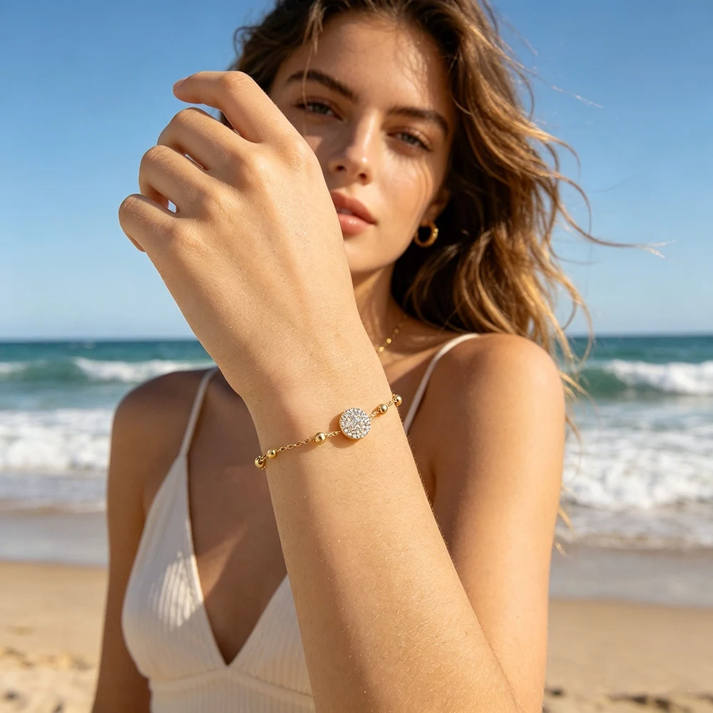 JeeMango Runde CZ-Anhänger-Halskette, Armband für Damen, weißer Zirkonia, Edelstahl, schlichter Luxus-Hochzeitsschmuck B26031 – Detail 6