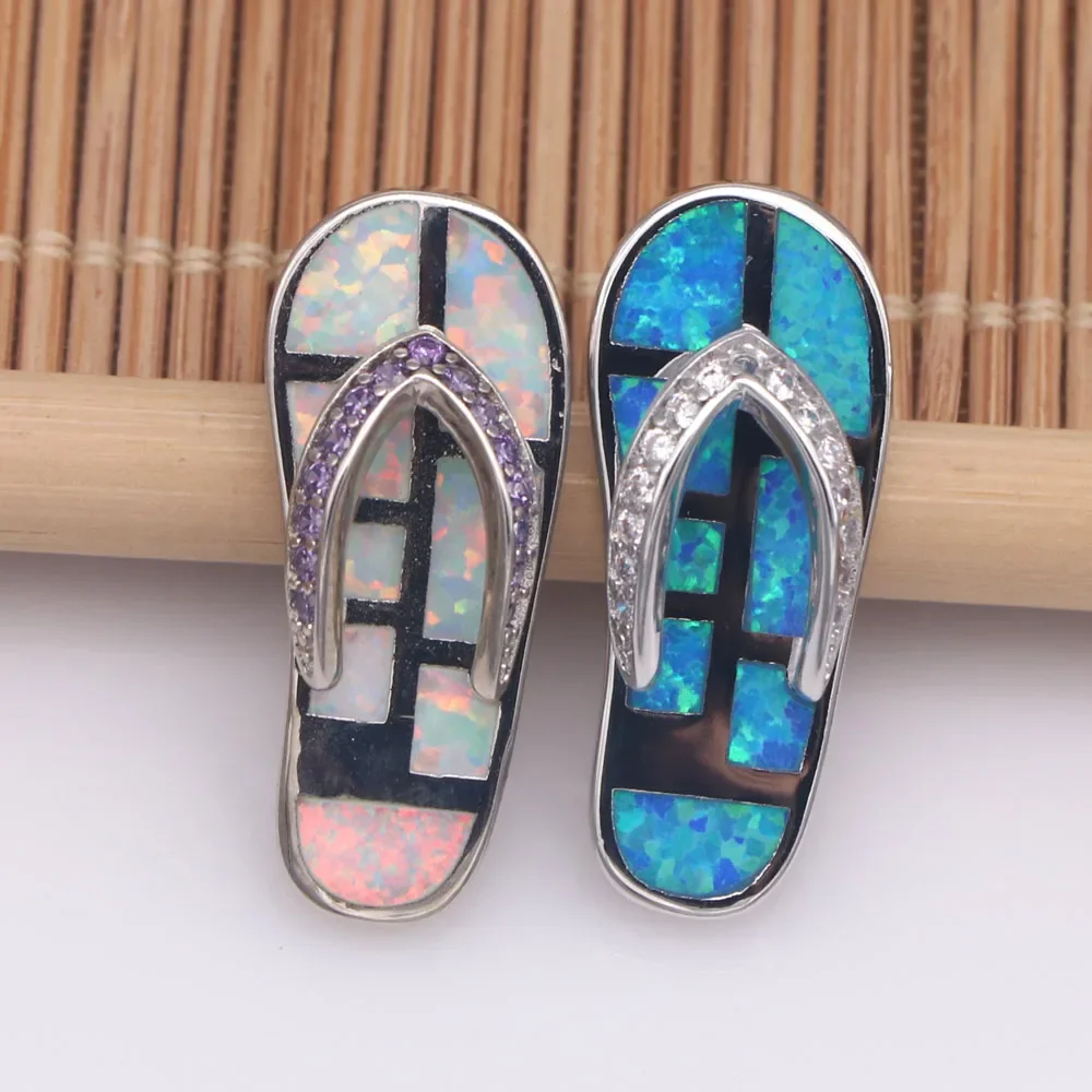 JLP2659 New Fip-flops Opal Pendant Necklace Fashion Pop White / Blue Opal Slippers Pendant Necklace Women's Fashion Jewelry