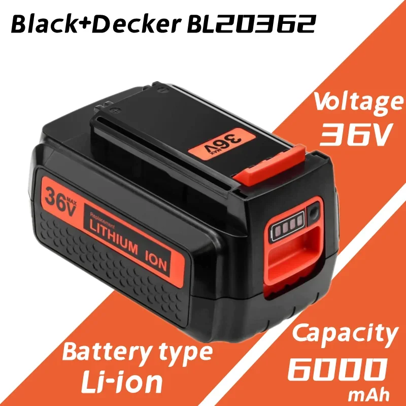 36v 6000mAh Replacement Lithium Rechargeable Battery for Black & Decker BL20362 BL2536 LBXR36 LBX2040 L50 with LED Indicator