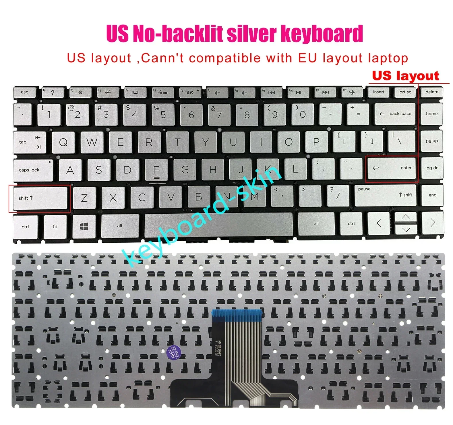 New US keyboard silver No-frame No-backlit for HP 14t-dh 14-DK 14-DR 14s-DR 14-dq 14s-dq TPN-I131 240 G7 245 G7 246 G7 laptop