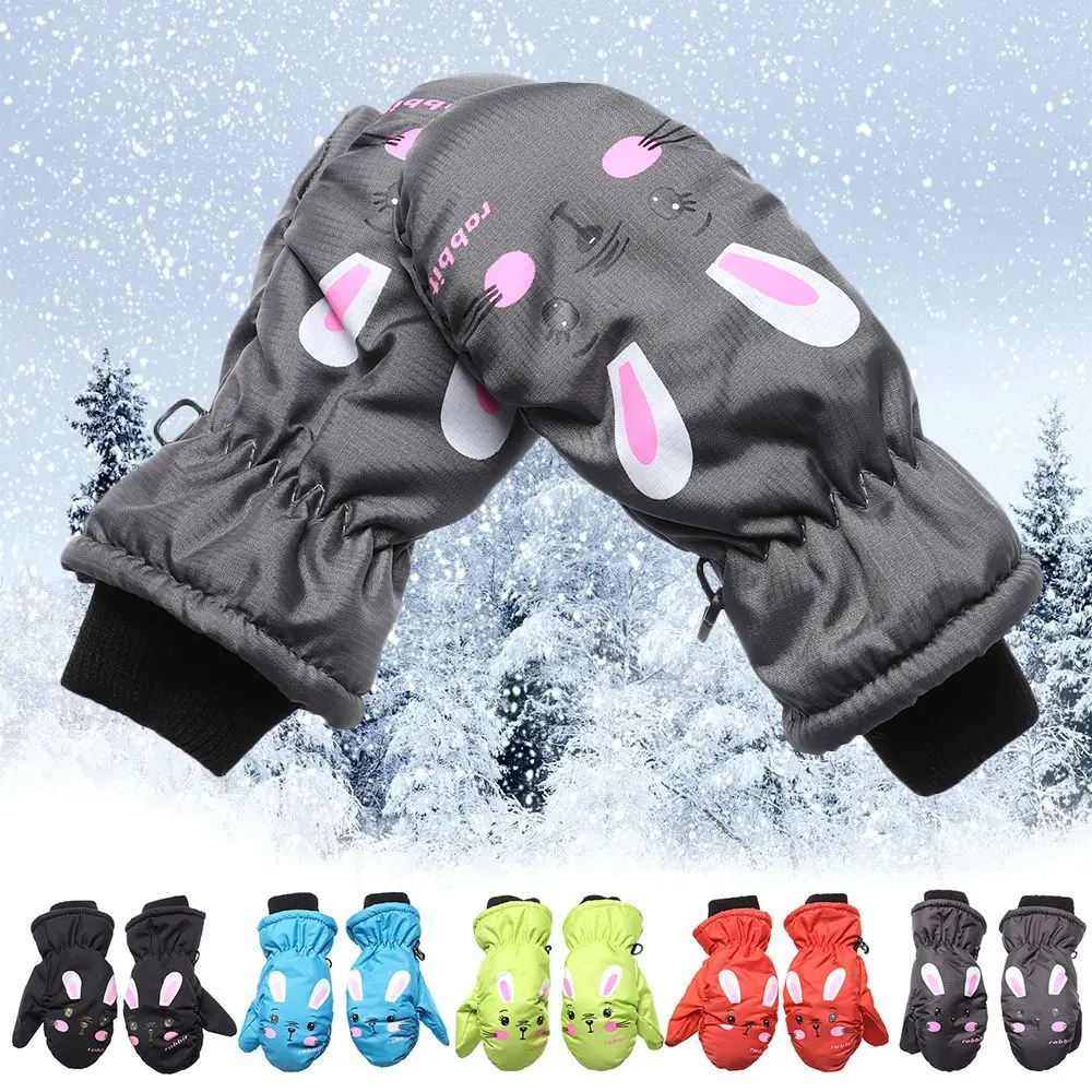 Winter Non-slip Children Boys Girls Cartoon Rabbit Kids Ski Gloves Sports Mittens Waterproof Thick Warm