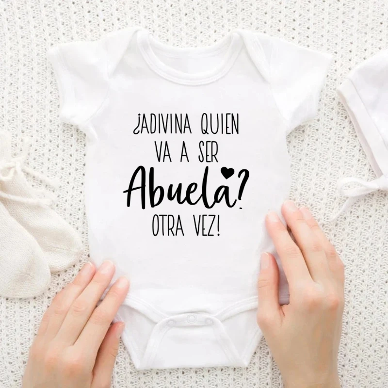 Pregnancy Announcement Newborn Clothes Baby Guess Bodysuit Who Will Become A Grandmother Again Infant Jumpsuits New Grandma Gift