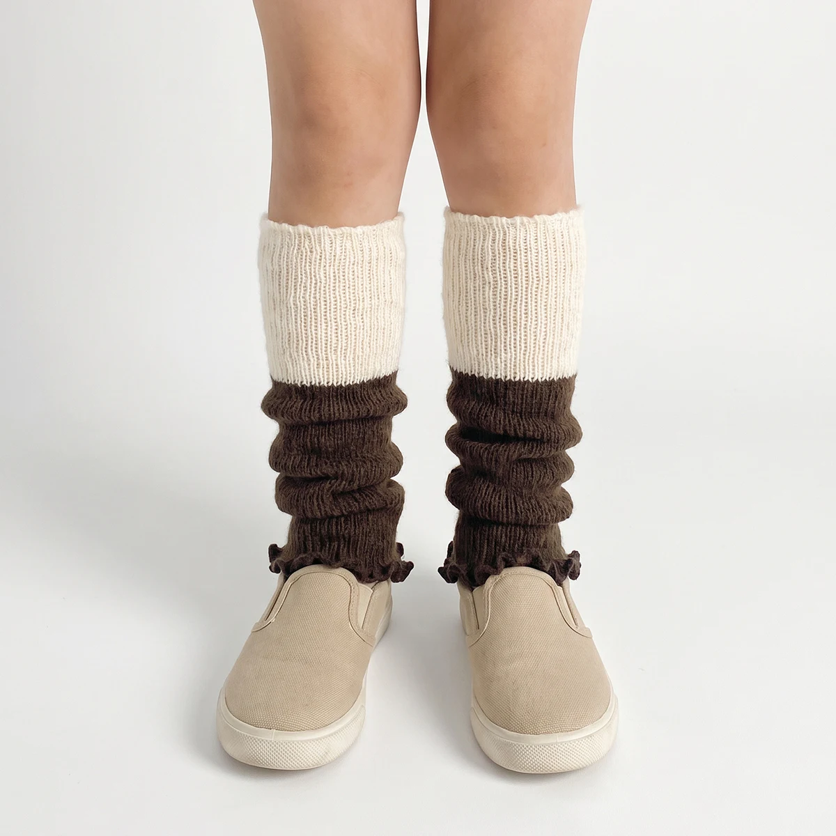 Kinder-Farbblock-Gerippte Beinwärmer, Mädchen-Socken mit Rüschenrand, 5 Paar Kleinkind-Beinwärmer für Frühling und Herbst – Detail 5