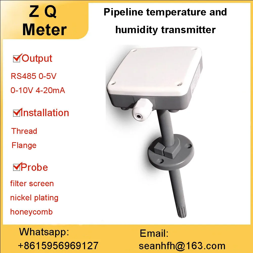 

Pipeline temperature and humidity sensor RS485 high precision 232 duct transmitter 4-20mA inserted into industry