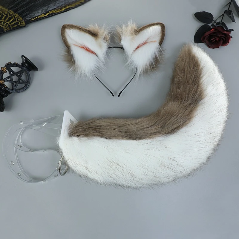 Accesorios para el cabello de perro pastor, traje con orejas de cola, diadema con orejas Shiba Inu, traje de cola, juego de rol de animales, cola de oreja para cachorros y mascotas, Halloween