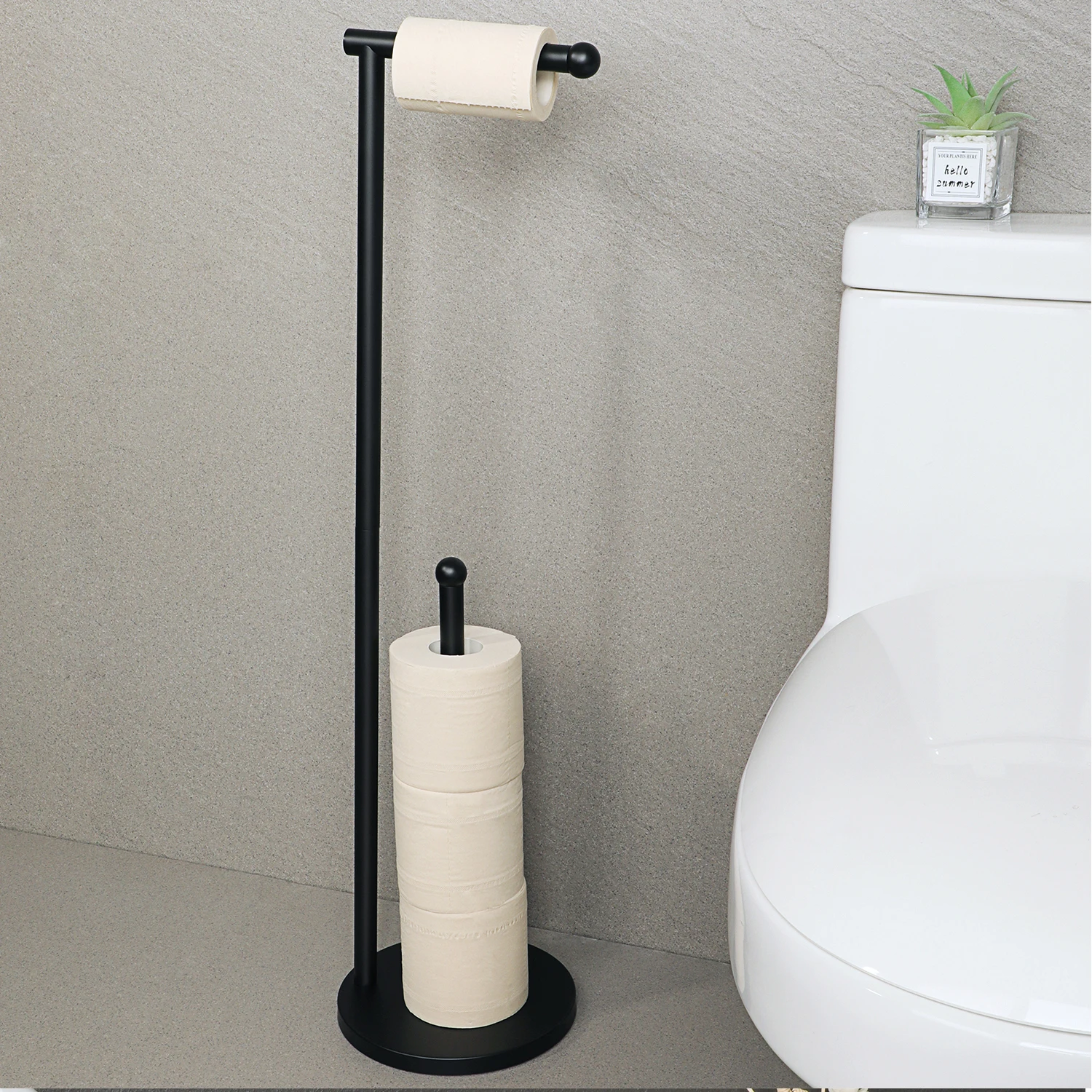 Floor Standing Toilet Paper Holder 304 Stainless Steel Black Roll Paper Dispenser With Paper Storage for Bathroom Organization