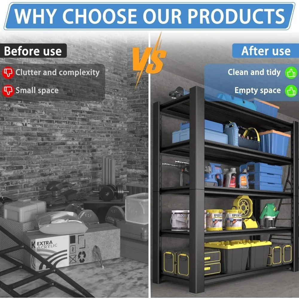 5-laags garagerek voor zwaar gebruik, metalen opbergrek met een capaciteit van 3000 LBS, verstelbare planken voor garage, magazijn, kelder