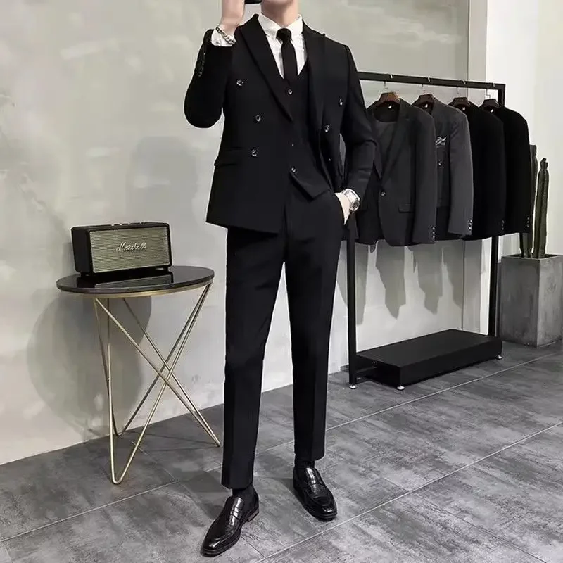 2 Piece Outfit Set Man Casual Blazer Business Full Suit for Men Double Breasted New In Elegant Clothing Gentleman Classic Luxury