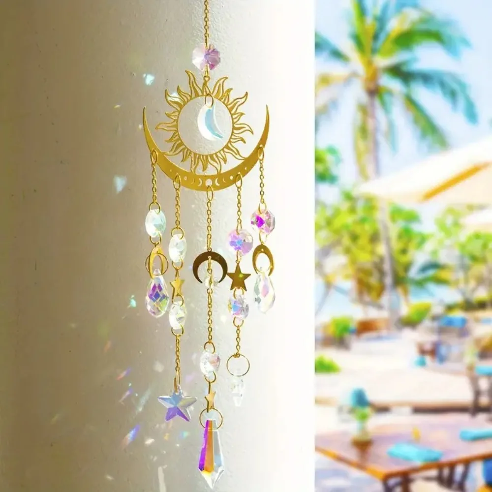 Ornaments Star Moon Sun Catcher Colourful Hanging Decor Sunlight catcher Balcony Pendant Dream Catcher Outdoor