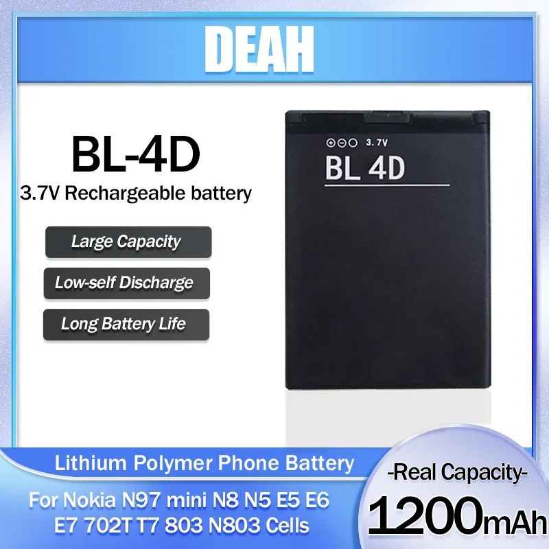 1pcs 1200mAh BL-4D BL4D BL 4D Lithium Phone Battery For Nokia N97 Mini N8 N5 E5 E6 E7 702T T7 803 N803 Replacement Li-Po Cells