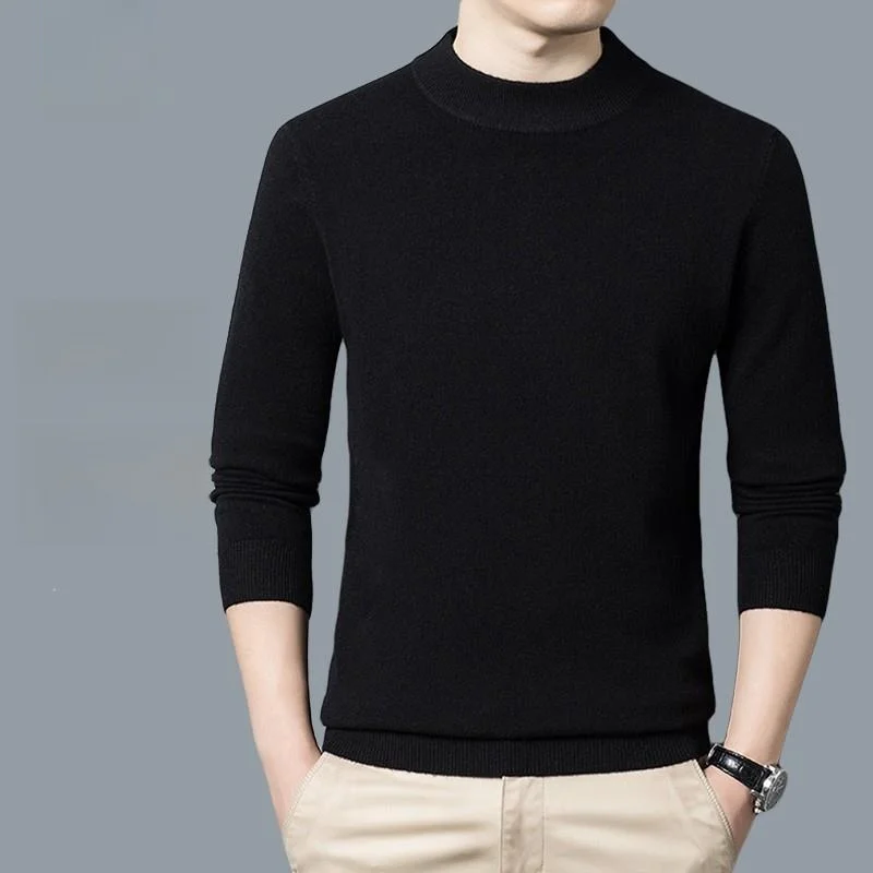 

Мужской зимний свитер из 100% чистой шерсти, утепленный, с высоким воротником, для повседневной носки, комфортный, с длинными рукавами, вязаный топ