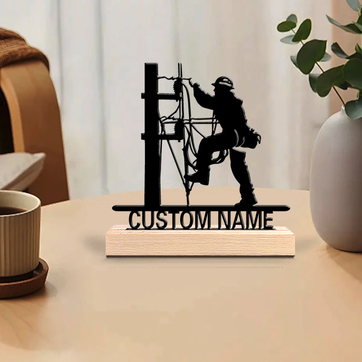 1pc Simple Communications staff Personalized Text Metal Statue Art Crafts With Wood Base Metal Statue For Youth Gifts