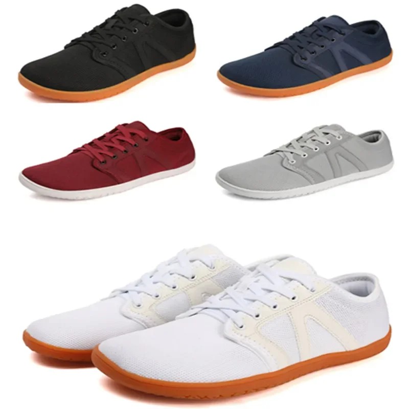 Sapatos minimalistas de cross-trainer masculinos, tênis esportivos casuais, tênis de caminhada de toe largo, corrida e trilha, sola zero, com os pés