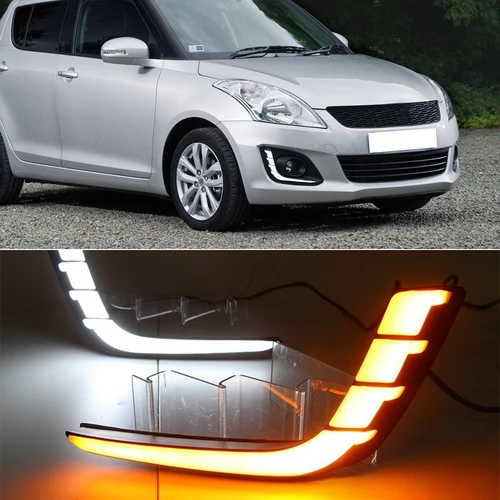Imagen 2 del producto 1 par de luces LED DRL para coche, luces de circulación diurna con señal de giro amarilla, cubierta de lámpara antiniebla para Suzuki Swift 2014 2015 2016