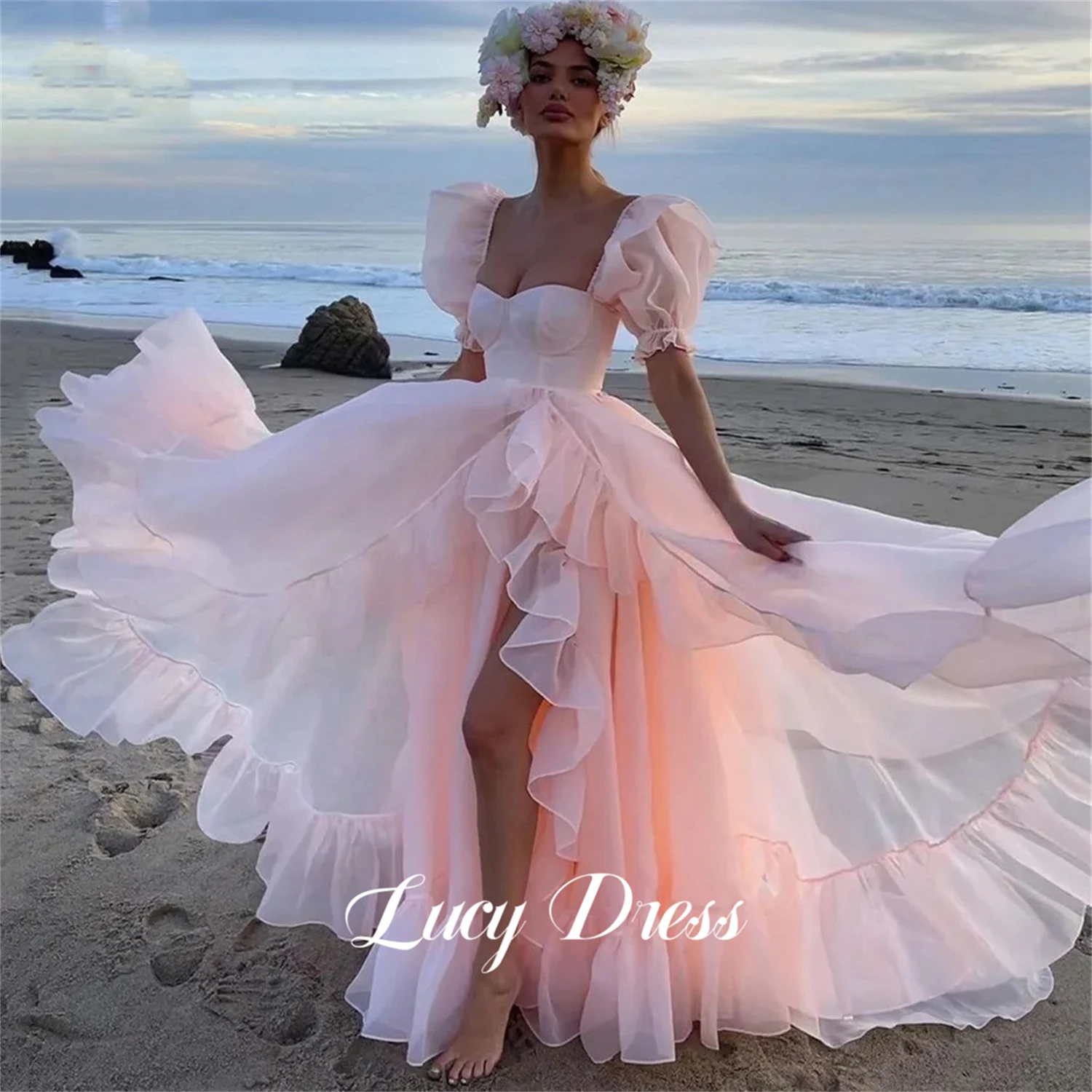 

Lucy Organza Pink Wedding Party Birthday Dress Elegant Fairy Skirt Beach Woman Prom Women Luxury Dresses Evening 2024 Gown