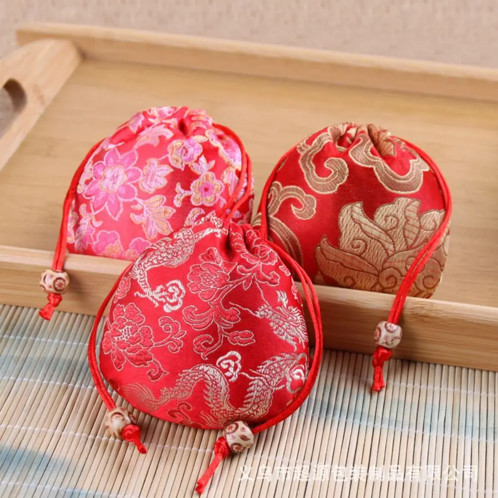 

Floral Embroidery Flower Drawstring Bag Beaded Chinese Style Canvas Flower Handbag Bucket Bag Large Capacity Festive Sugar Bag