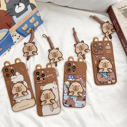 For Samsung Galaxy S8 S9 S10 S20 S21 S22 S23 S24 S25 Plus Ultra FE Note 9 10 20 Ultra Plus Ears Capybara Case With Ornaments