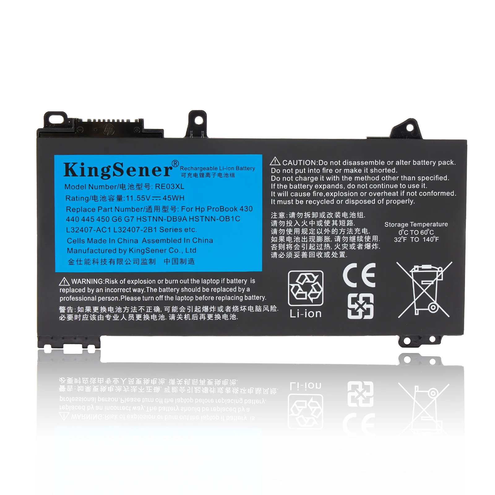 KingSener RE03XL Akku für HP ProBook 430 440 445 450 455 G6 Serie HSTNN-DB9N HSTNN-UB7R L32407-2B1 L32407-2C1 RF03XL 45WH