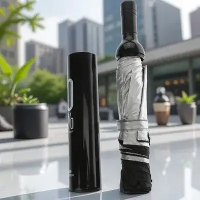 

Wine Bottle Umbrella Black 5Cm*30.5Cm Folding Waterproof Uv Protection Rain Sun Compact Travel Beach Portable Strong Wind