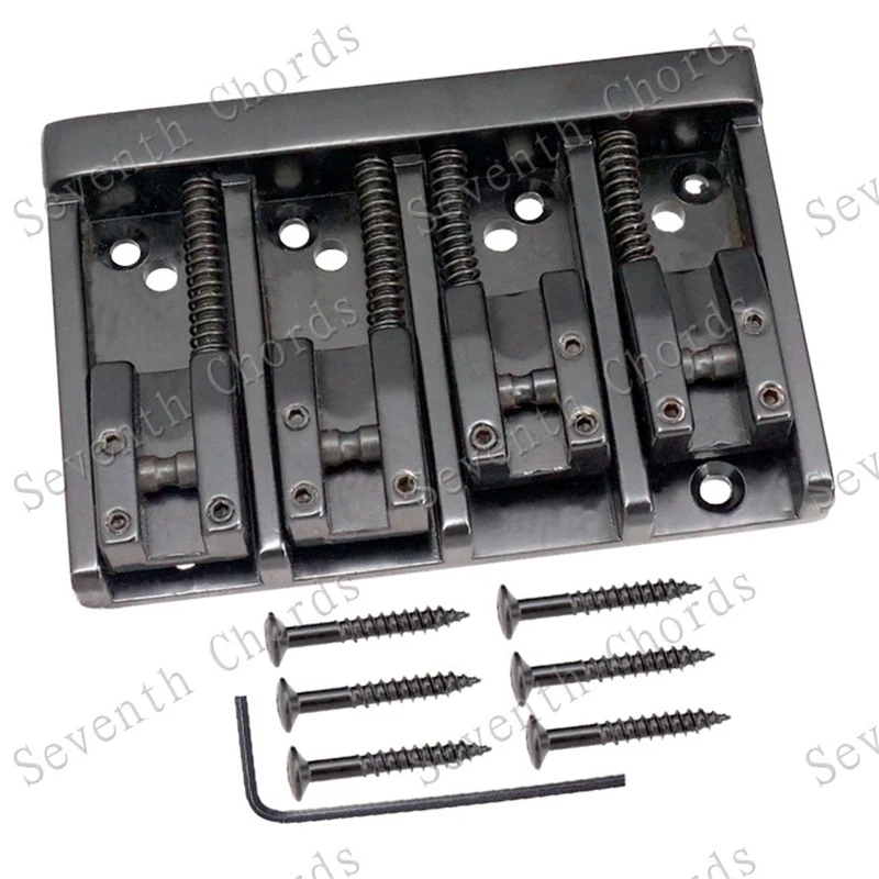 Vintage 4-Saiter Saddle Bass Bridge oder Strings Through Body Musikinstrumentenzubehörteile Gold Silber Schwarz – Detail 7