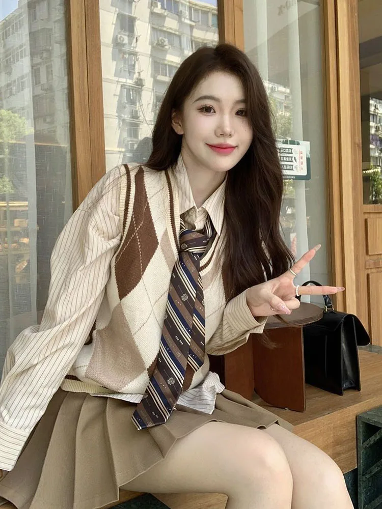 Giapponese carino gonna uniforme scolastica donna coreano inverno maglia maglione gilet scollo a v manica lunga Jk uniforme scuola ragazza Cosplay