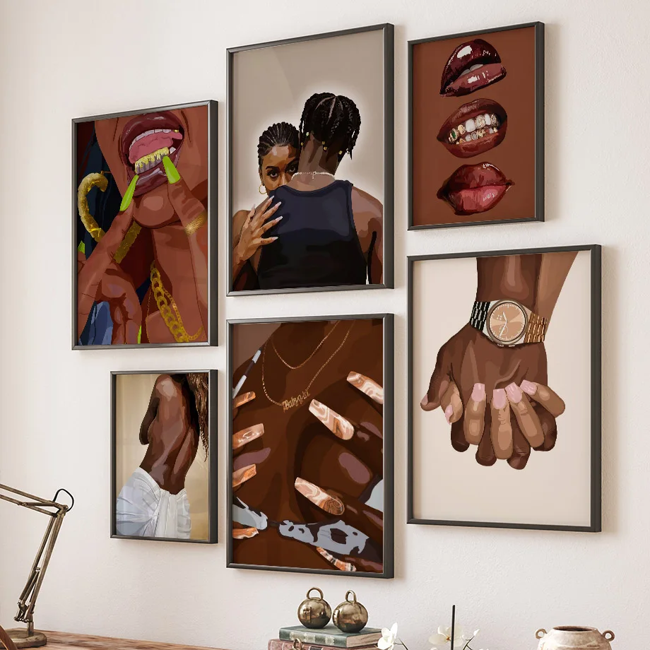 Arte de pared de chica negra, pintura en lienzo, carteles e impresiones de Hip Pop, cuadros abstractos, decoración del hogar, sala de estar, moda