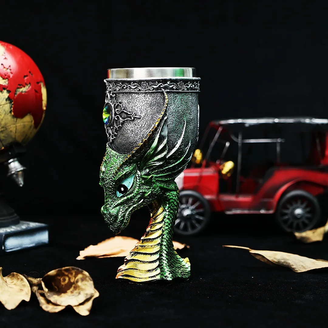 

Кубок Дракона, чашка для питья, готический кубок, вставка из нержавеющей стали, смола, зеленый, синий, красный, мультяшный дракон, пиво, штейн, домашний декор